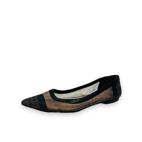 FENDI Brown/Black FF Colibri Leather Zucca Mesh Ballerina Flats Size 37 US 7 - Picture 3 of 8
